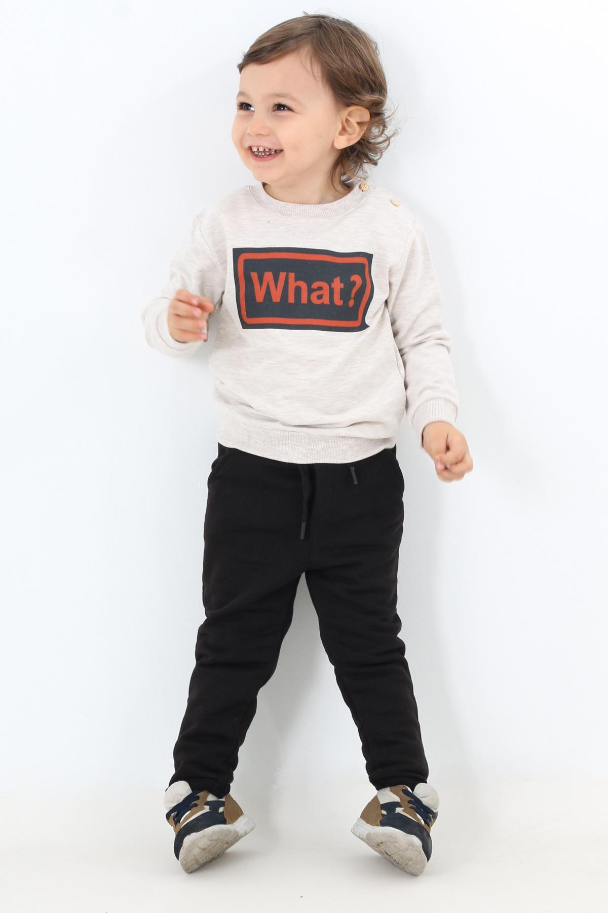 Gri Erkek Bebek What Baskılı Takım