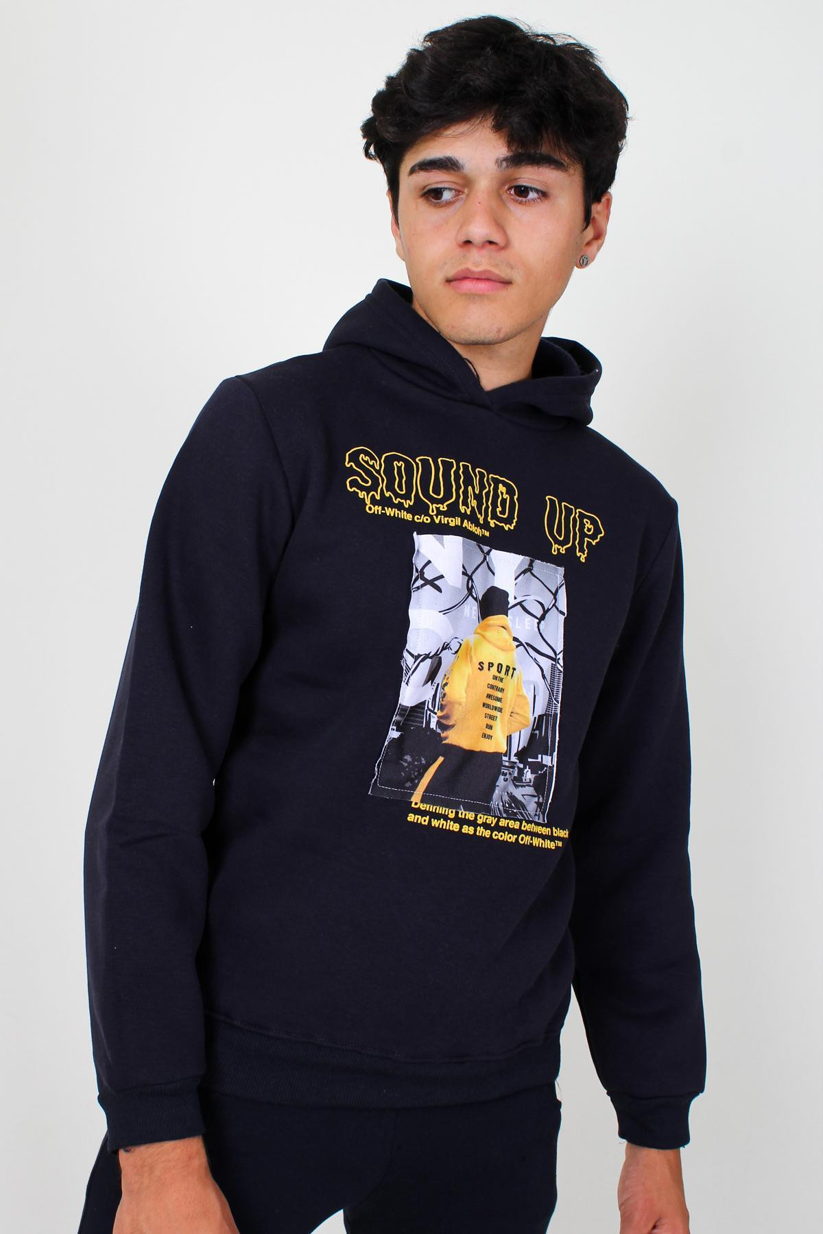Lacivert Erkek Cocuk Sweatshirt Kapşonlu 4-14 Yaş