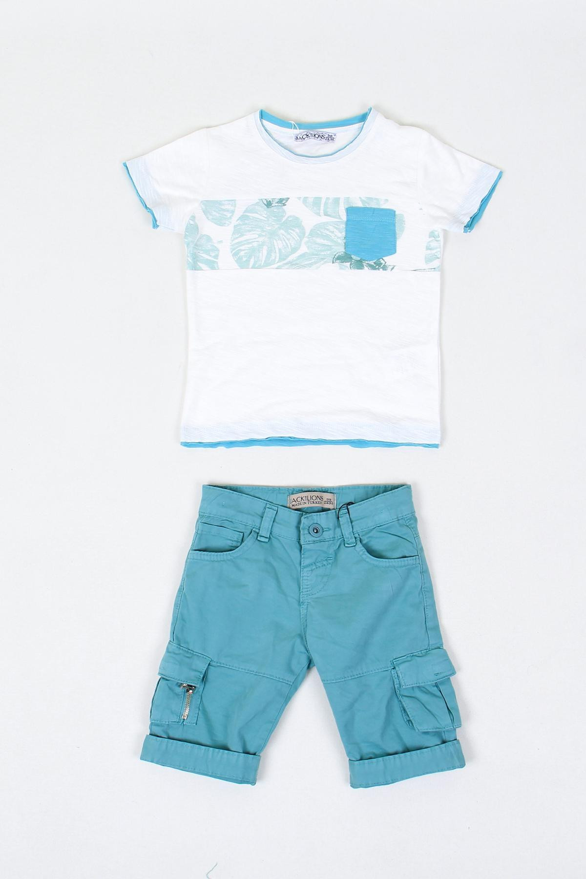 Yaprak Desenli Erkek Bebek Takım 936 Ay Mint